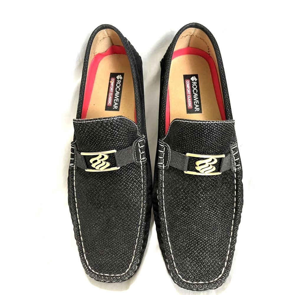 Rocawear Dwight Classic Linen Slip-On Loafers Black Men's 10.5 w. Gold tone logo - Picture 2 of 6